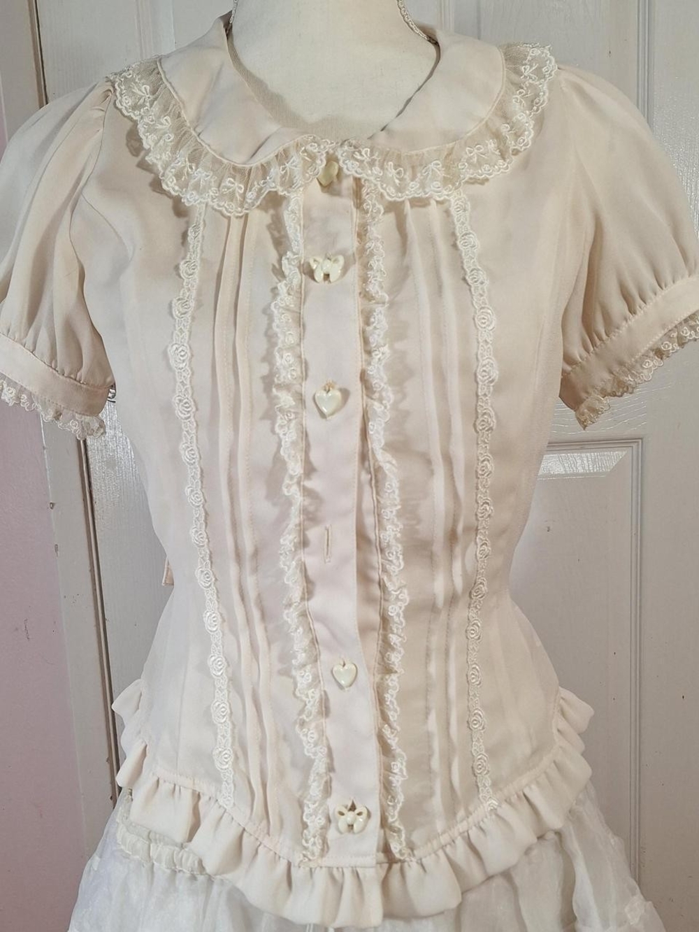 🎀 Innocent World Ivory Semi-Sheer Puff Sleeve Blouse 🤍 Classical Lolita Top✨